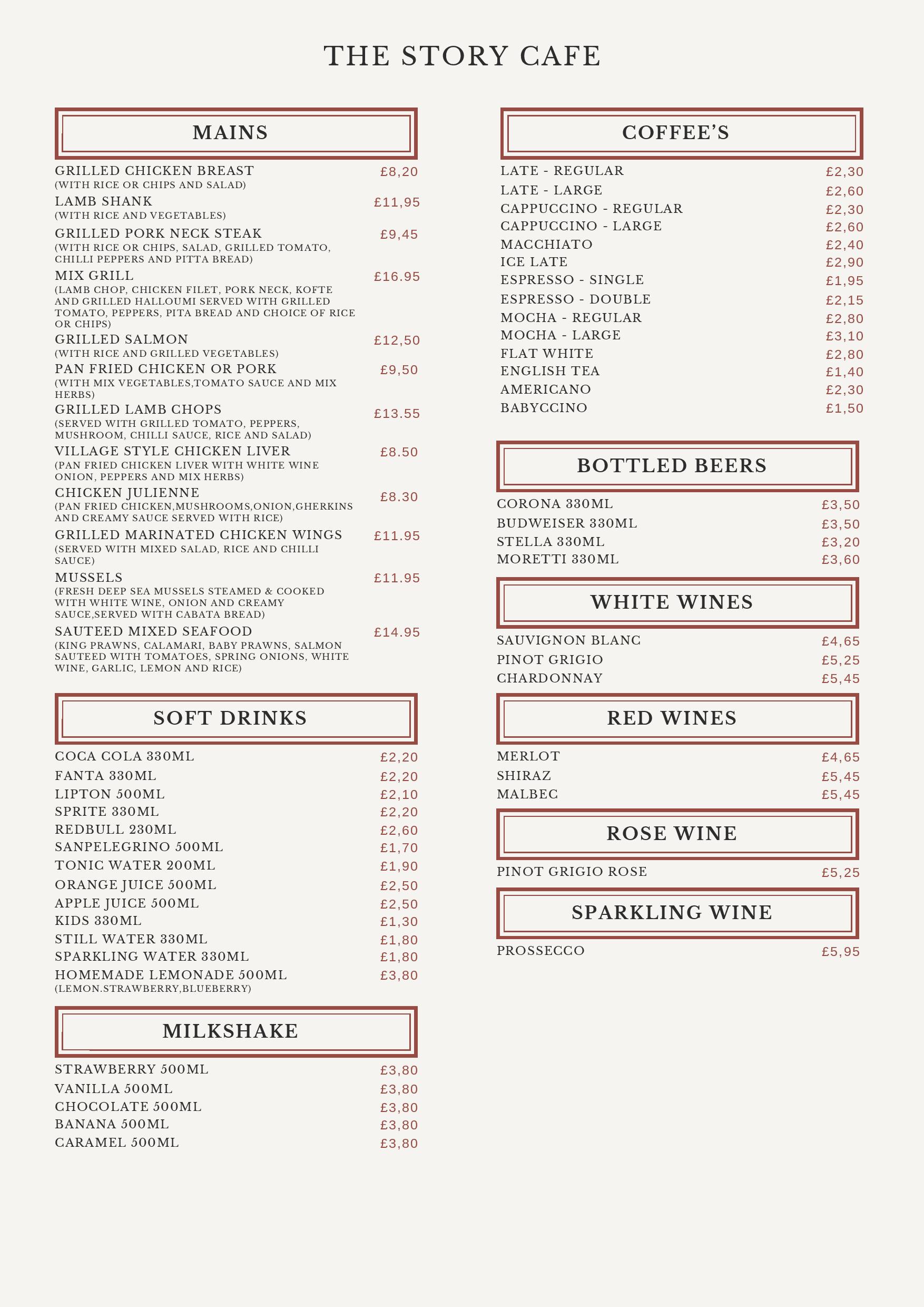 Menu The Story Café Caffee & Eatery in The Marlowes Hemel Hempstead